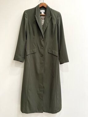 New Dead Stock 90’s Vintage Newport News Olive Green Trench Coat Three Button 8
